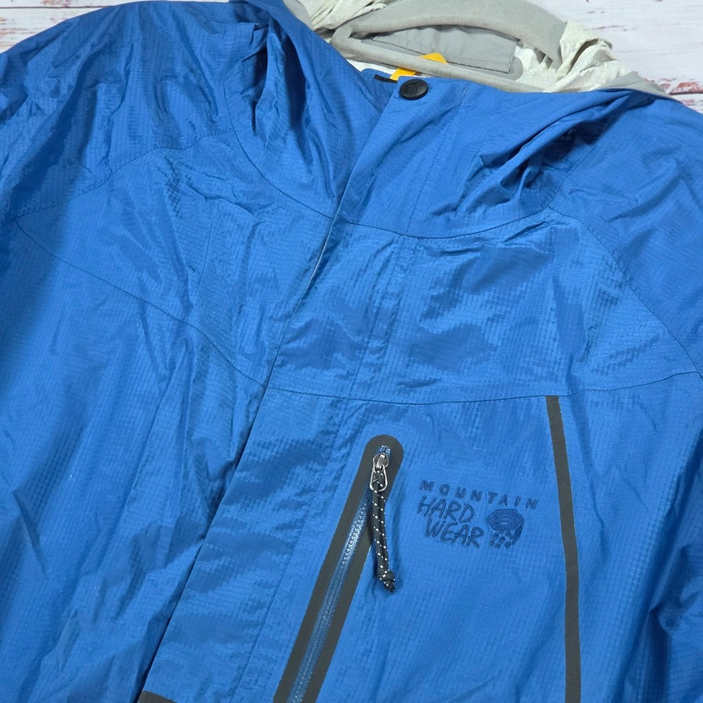 Mountain Hardwear Rain Jacket Mens XL Blue Excellent Conduit Silk Hooded Pit Zip